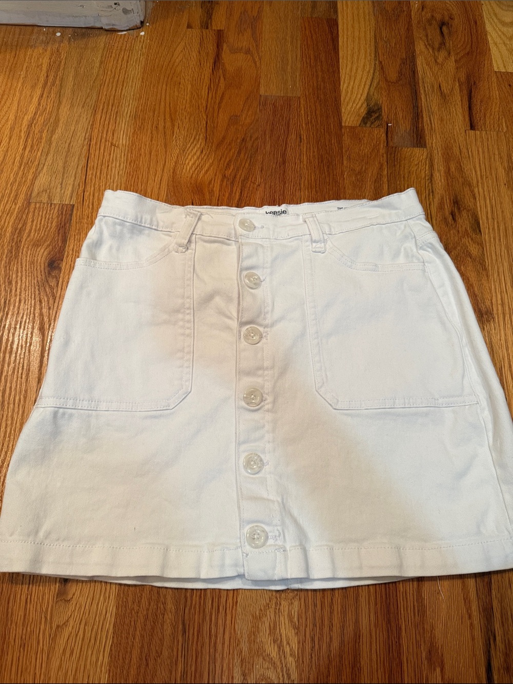 White Button-Front Mini Skirt - Kensie